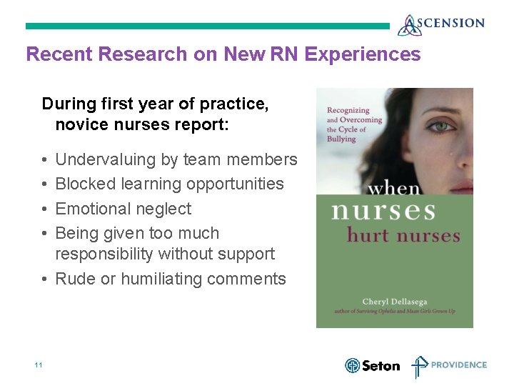 Recent Research on New RN Experiences During first year of practice, novice nurses report: