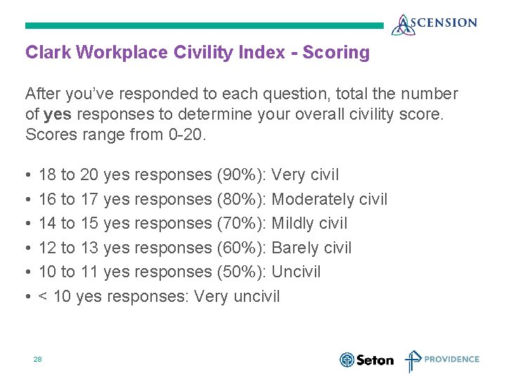 Clark Workplace Civility Index - Scoring After you’ve responded to each question, total the