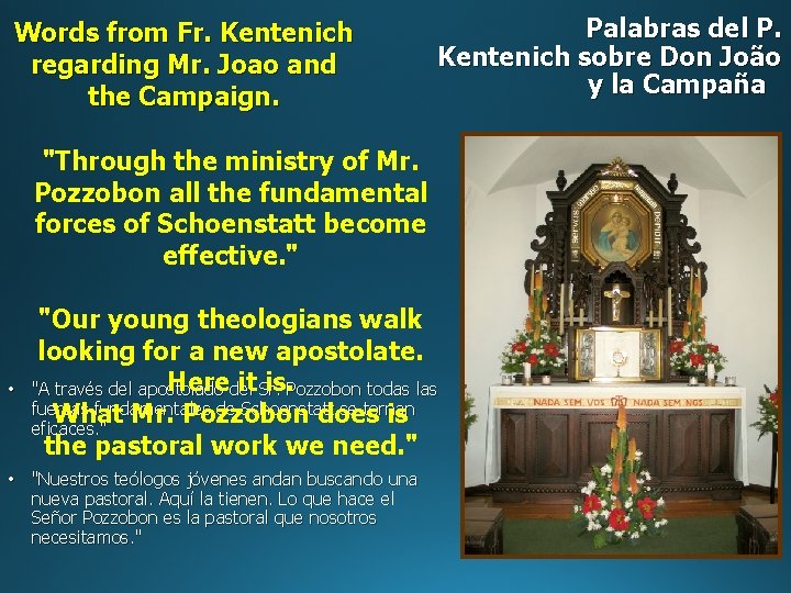 Words from Fr. Kentenich regarding Mr. Joao and the Campaign. Palabras del P. Kentenich