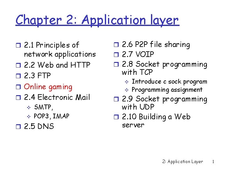 Chapter 2: Application layer r 2. 1 Principles of r 2. 6 P 2