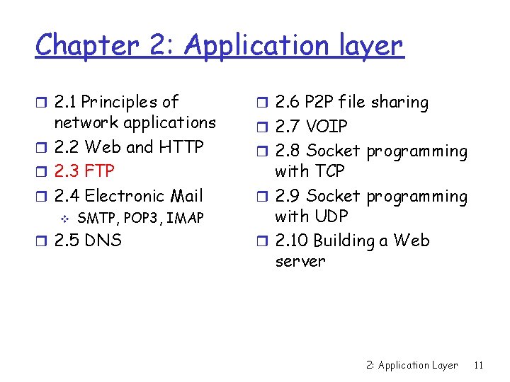 Chapter 2: Application layer r 2. 1 Principles of network applications r 2. 2