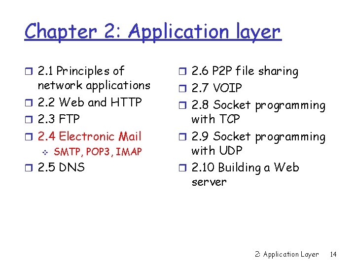 Chapter 2: Application layer r 2. 1 Principles of network applications r 2. 2