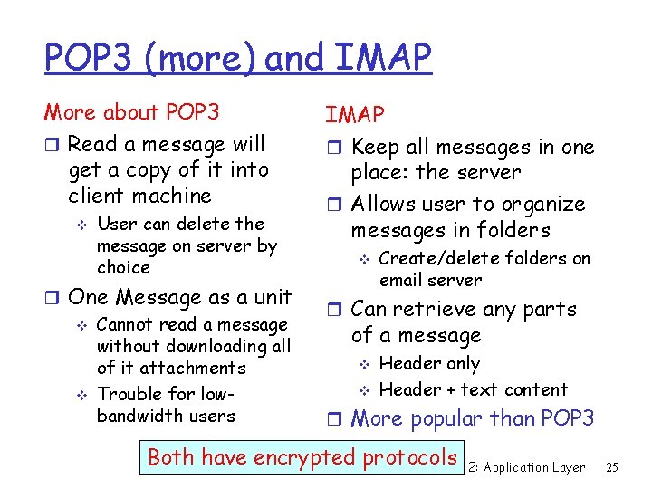 POP 3 (more) and IMAP More about POP 3 r Read a message will