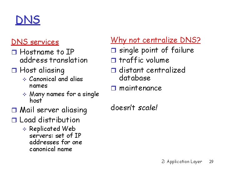 DNS services r Hostname to IP address translation r Host aliasing v v Canonical