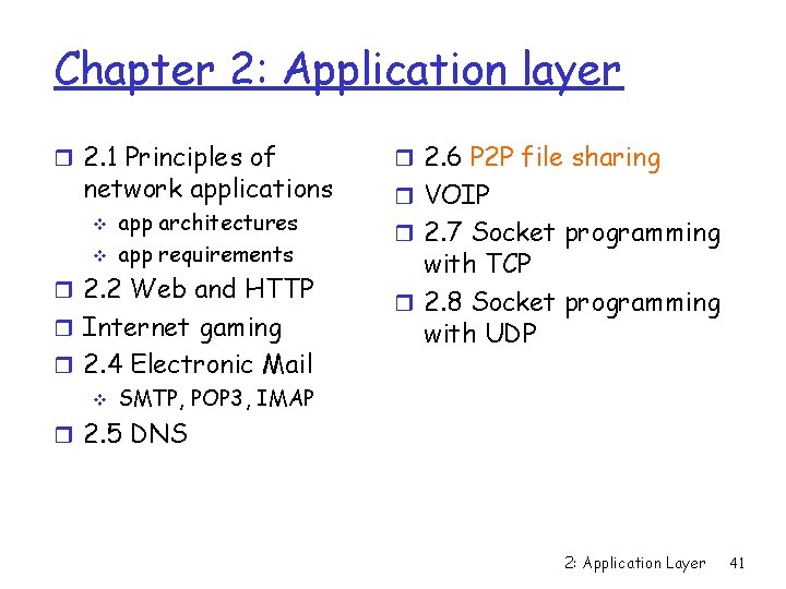 Chapter 2: Application layer r 2. 1 Principles of network applications v v app