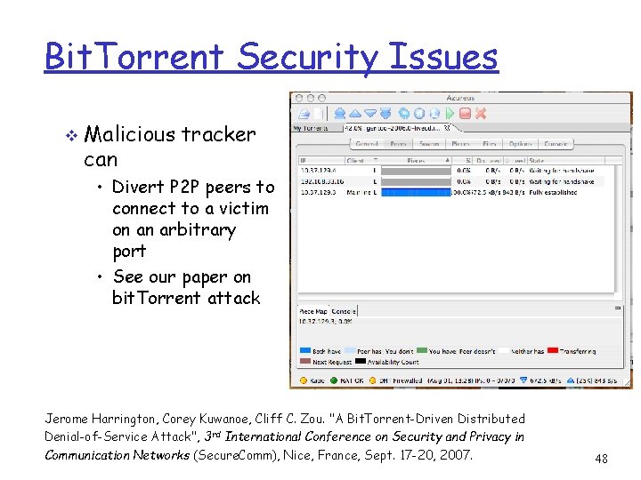 Bit. Torrent Security Issues v Malicious tracker can • Divert P 2 P peers