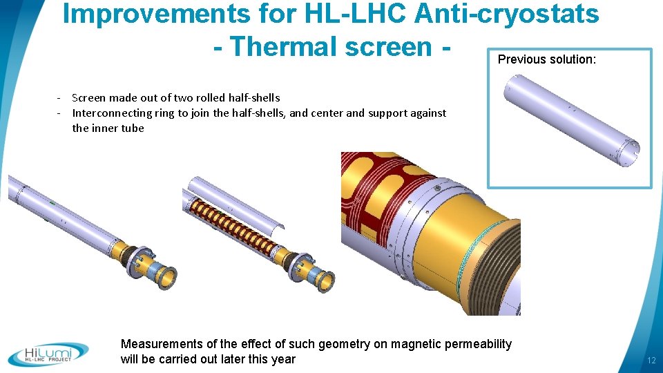 Improvements for HL-LHC Anti-cryostats - Thermal screen Previous solution: - Screen made out of