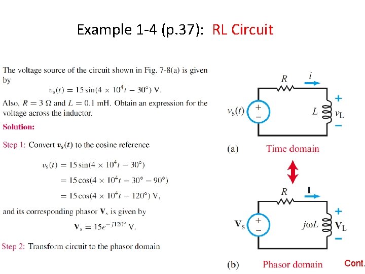 Example 1 -4 (p. 37): RL Circuit Cont. 
