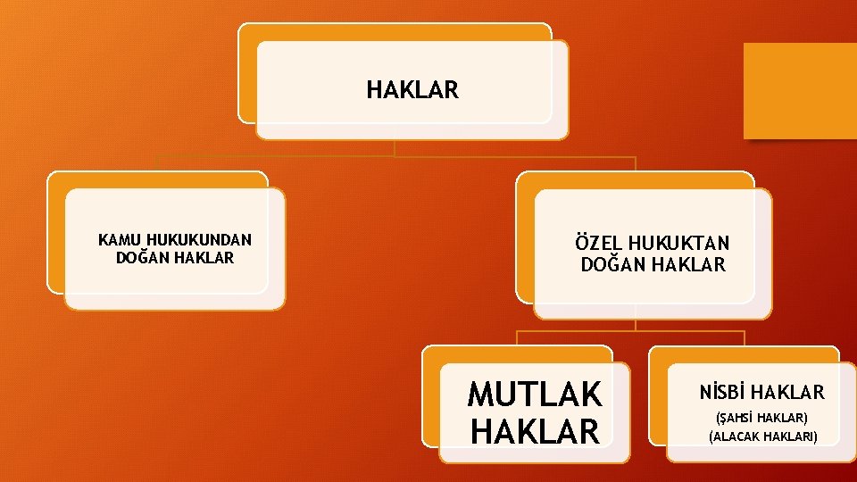 HAKLAR KAMU HUKUKUNDAN DOĞAN HAKLAR ÖZEL HUKUKTAN DOĞAN HAKLAR MUTLAK HAKLAR NİSBİ HAKLAR (ŞAHSİ