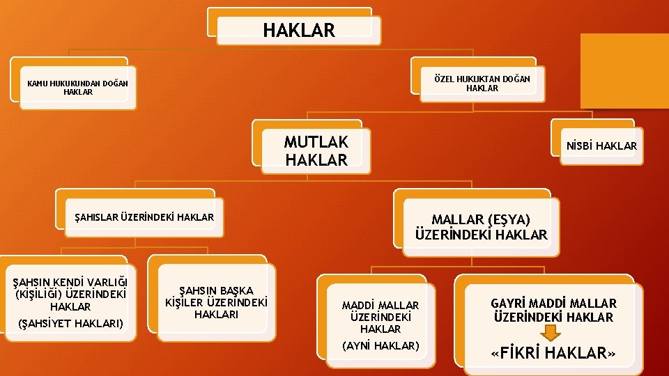 HAKLAR ÖZEL HUKUKTAN DOĞAN HAKLAR KAMU HUKUKUNDAN DOĞAN HAKLAR MUTLAK HAKLAR ŞAHISLAR ÜZERİNDEKİ HAKLAR