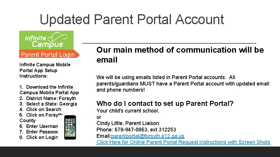 Updated Parent Portal Account Infinite Campus Mobile Portal App Setup Instructions: 1. Download the