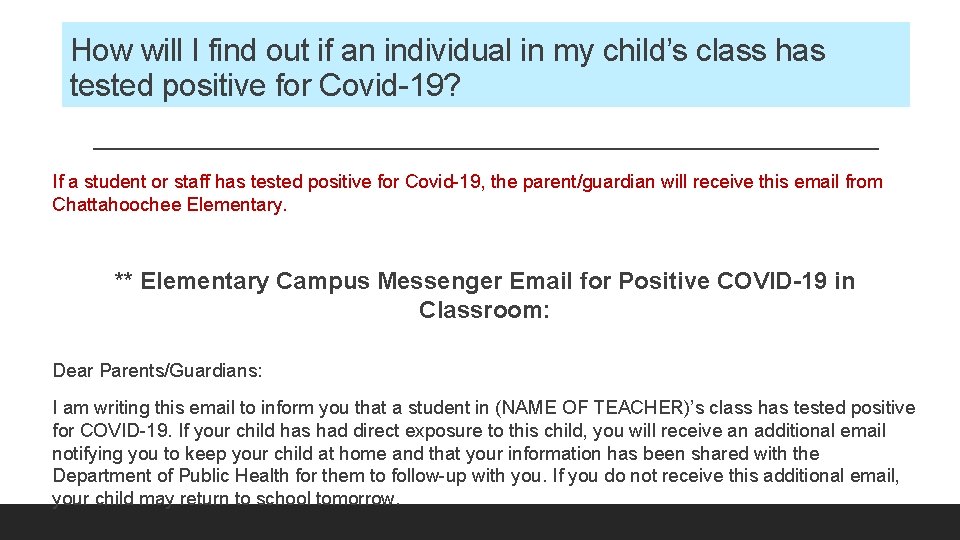 How will I find out if an individual in my child’s class has tested