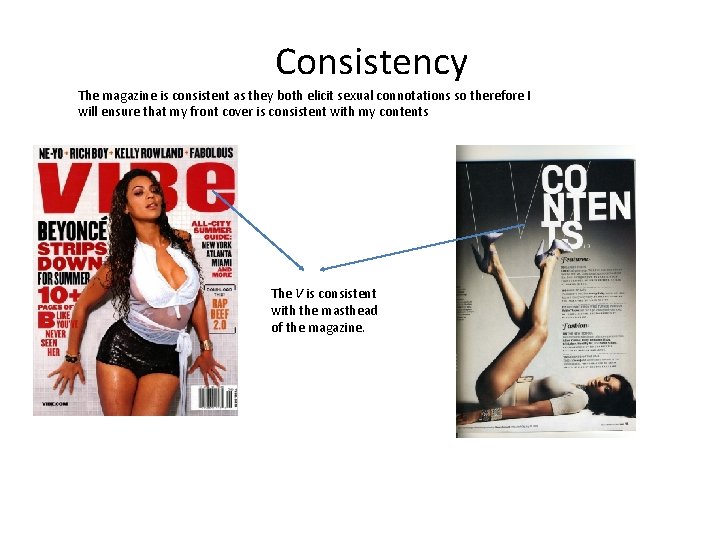 Consistency The magazine is consistent as they both elicit sexual connotations so therefore I