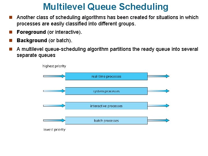 Multilevel Queue Scheduling n Another class of scheduling algorithms has been created for situations