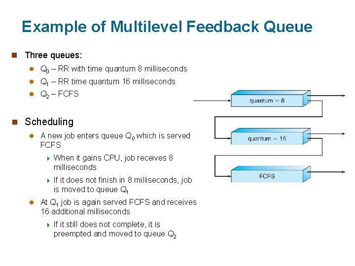 Example of Multilevel Feedback Queue n Three queues: l Q 0 – RR with