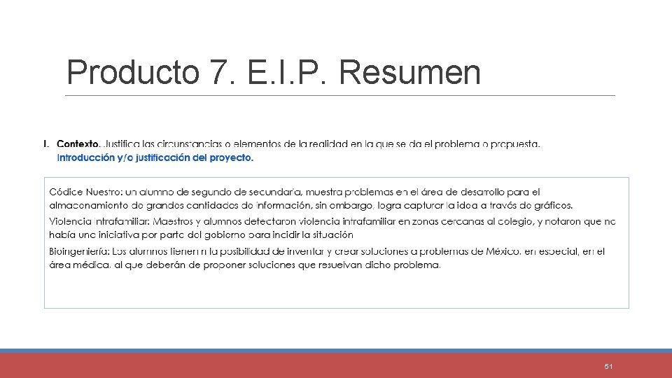 Producto 7. E. I. P. Resumen 51 