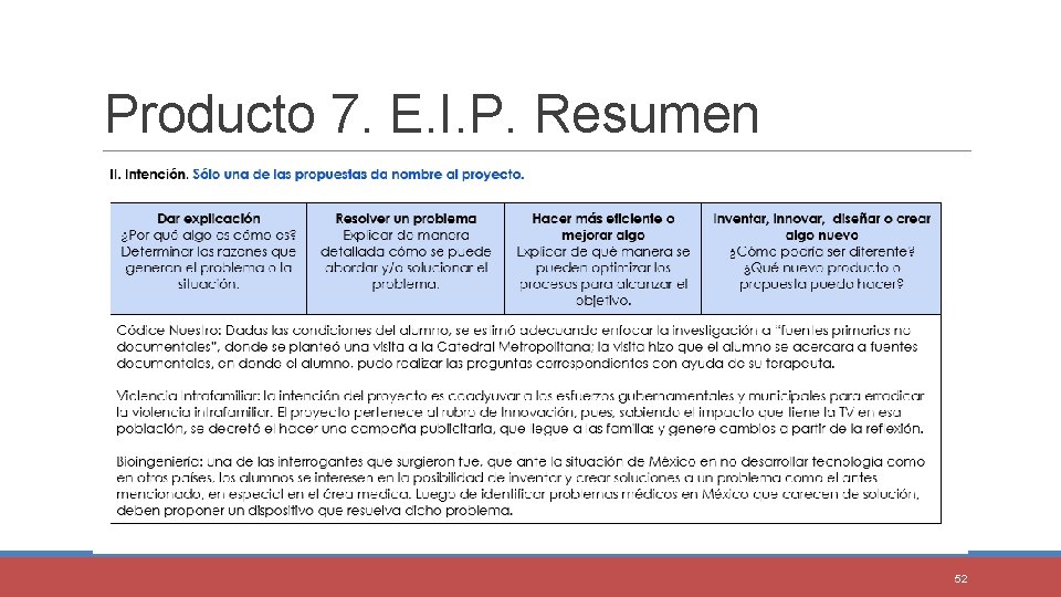 Producto 7. E. I. P. Resumen 52 