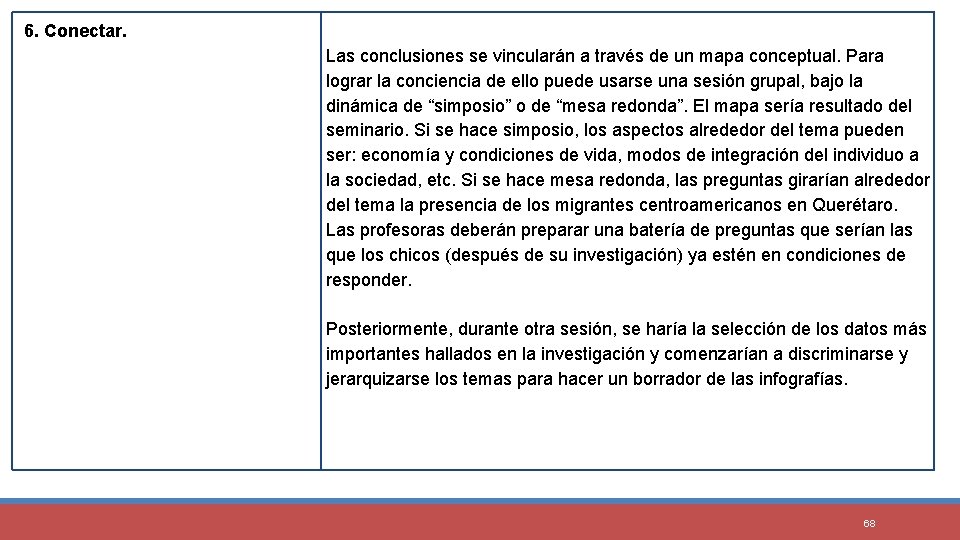 6. Conectar. Las conclusiones se vincularán a través de un mapa conceptual. Para lograr