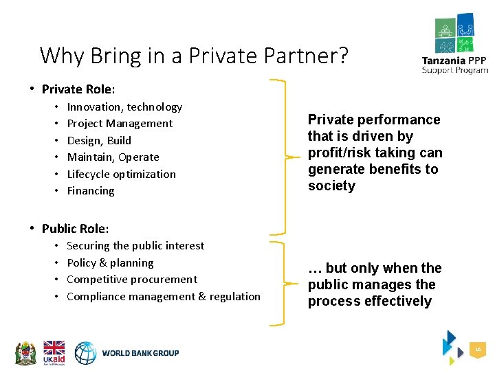 Why Bring in a Private Partner? • Private Role: • • • Innovation, technology