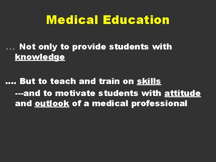 Medical Education … Not only to provide students with knowledge …. But to teach