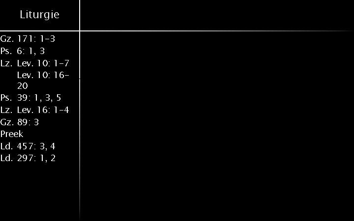 Liturgie Gz. 171: 1 -3 Ps. 6: 1, 3 Lz. Lev. 10: 1 -7