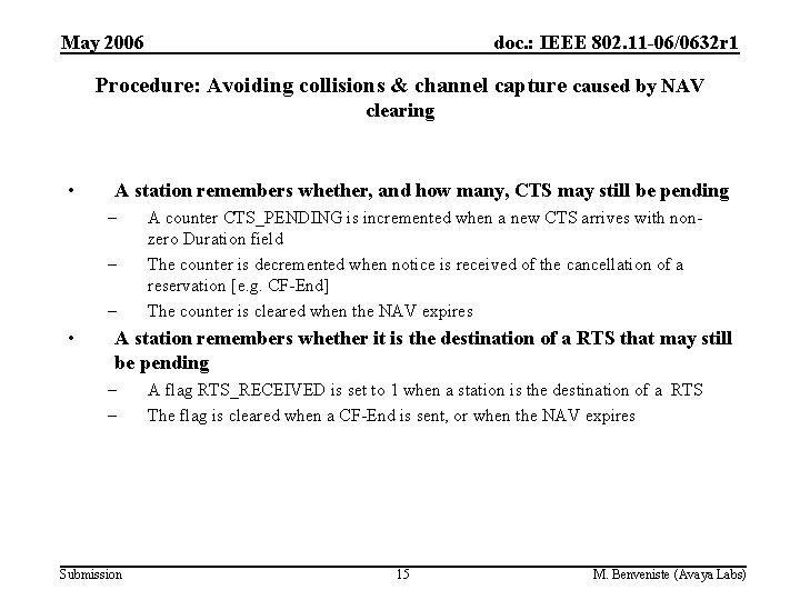 May 2006 doc. : IEEE 802. 11 -06/0632 r 1 Procedure: Avoiding collisions &