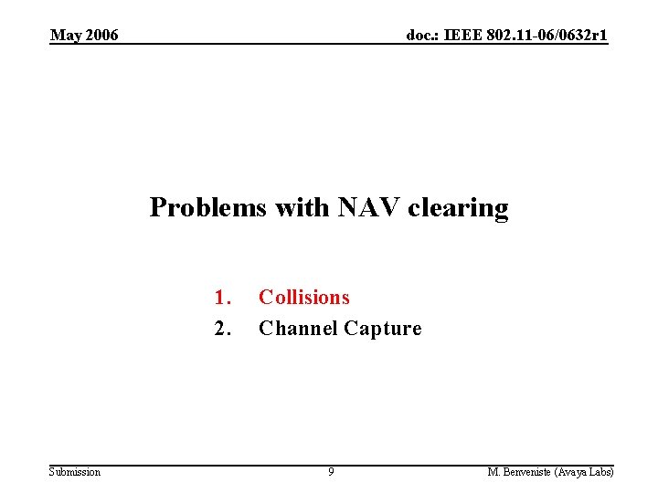 May 2006 doc. : IEEE 802. 11 -06/0632 r 1 Problems with NAV clearing