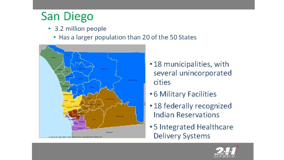 San Diego • 3. 2 million people • Has a larger population than 20