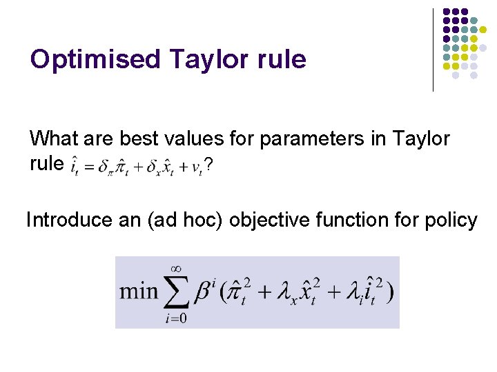 Optimised Taylor rule What are best values for parameters in Taylor rule ? Introduce