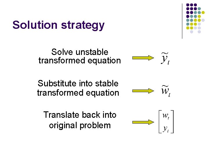 Solution strategy Solve unstable transformed equation Substitute into stable transformed equation Translate back into