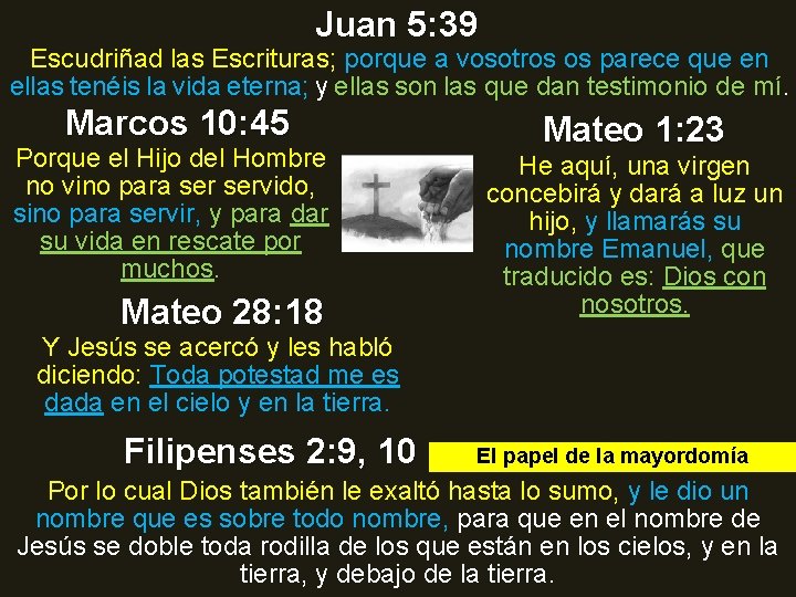 Juan 5: 39 Escudriñad las Escrituras; porque a vosotros os parece que en ellas