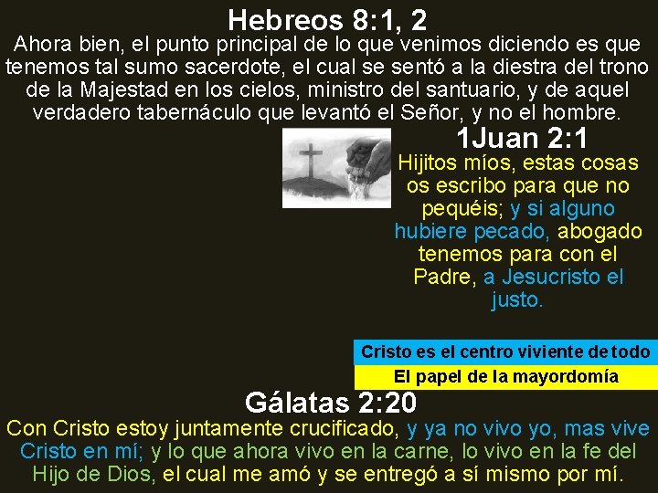 Hebreos 8: 1, 2 Ahora bien, el punto principal de lo que venimos diciendo