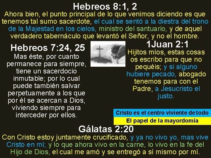 Hebreos 8: 1, 2 Ahora bien, el punto principal de lo que venimos diciendo