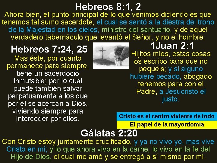 Hebreos 8: 1, 2 Ahora bien, el punto principal de lo que venimos diciendo