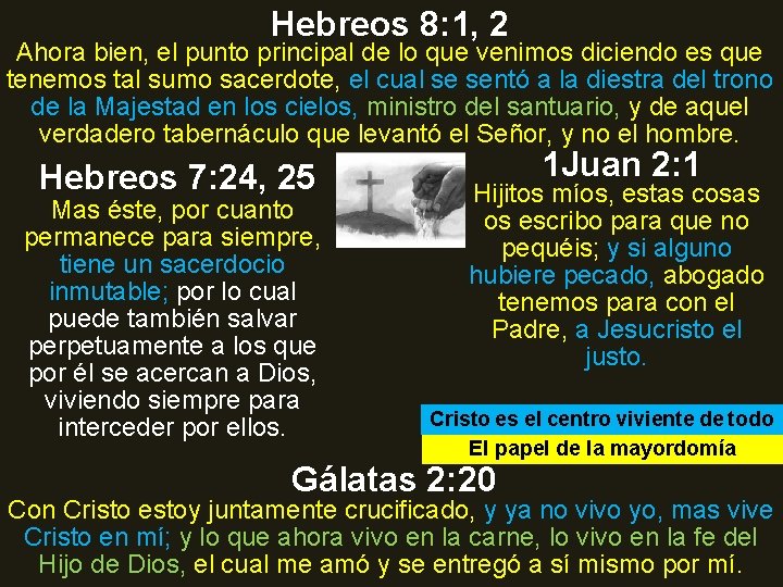 Hebreos 8: 1, 2 Ahora bien, el punto principal de lo que venimos diciendo