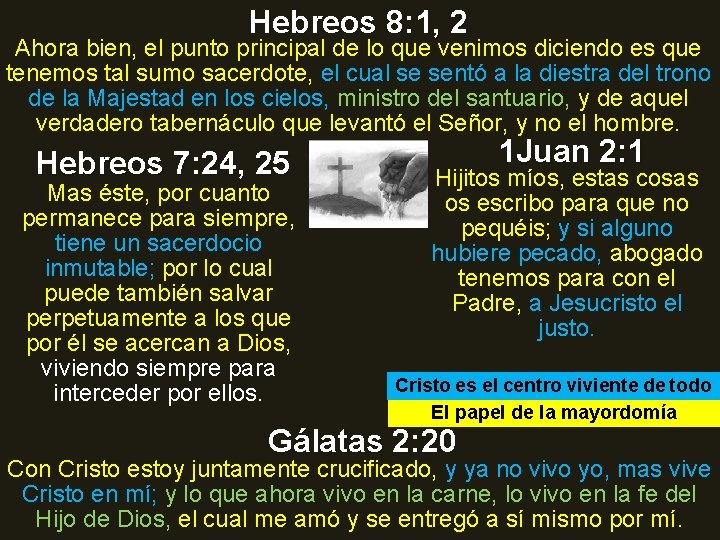 Hebreos 8: 1, 2 Ahora bien, el punto principal de lo que venimos diciendo