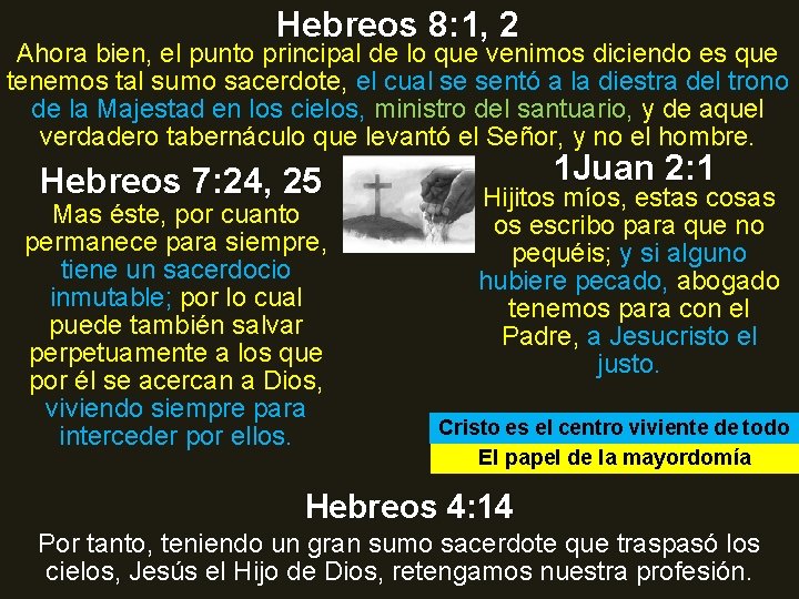 Hebreos 8: 1, 2 Ahora bien, el punto principal de lo que venimos diciendo