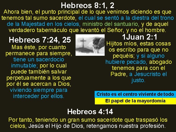 Hebreos 8: 1, 2 Ahora bien, el punto principal de lo que venimos diciendo