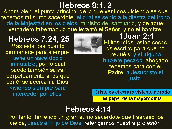 Hebreos 8: 1, 2 Ahora bien, el punto principal de lo que venimos diciendo