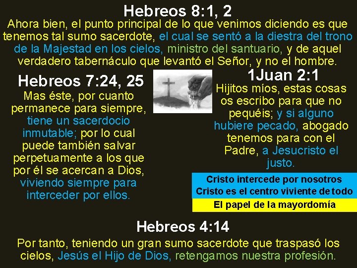Hebreos 8: 1, 2 Ahora bien, el punto principal de lo que venimos diciendo