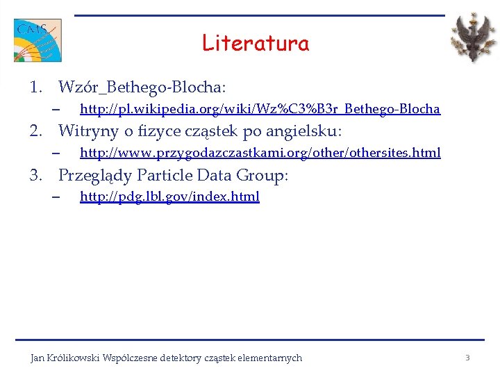 Literatura 1. Wzór_Bethego-Blocha: – http: //pl. wikipedia. org/wiki/Wz%C 3%B 3 r_Bethego-Blocha 2. Witryny o