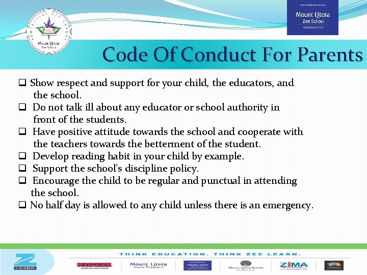 Code Of Conduct For Parents q Show respect and support for your child, the