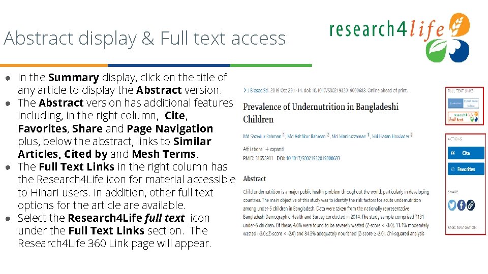 Pu. Puvbb Abstract display & Full text access ● In the Summary display, click