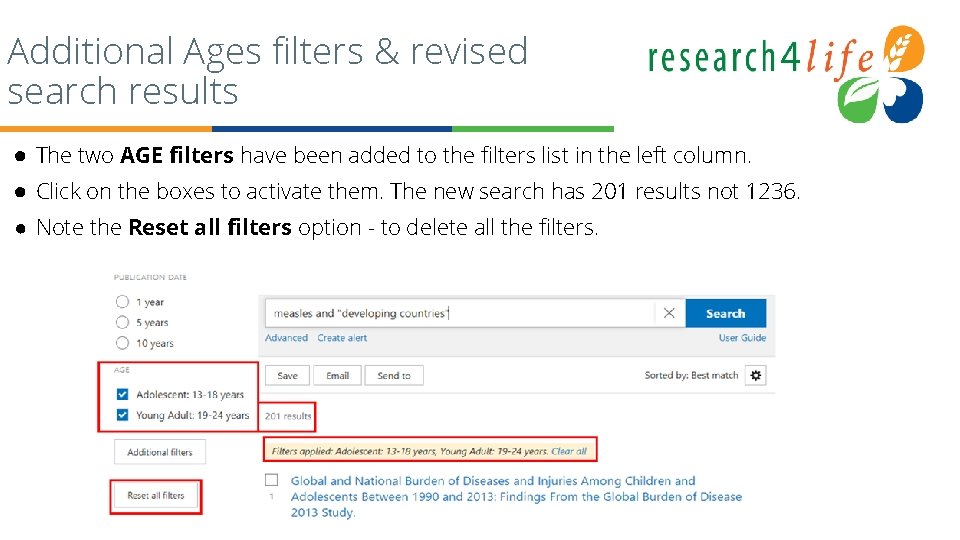 Additional Ages filters & revised search results ● The two AGE filters have been