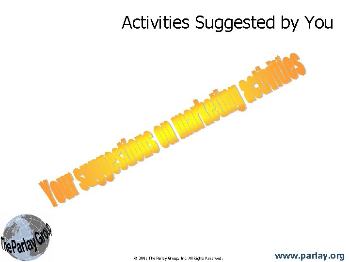 Activities Suggested by You © 2001 The Parlay Group, Inc. All Rights Reserved. www. Activities Suggested by You © 2001 The Parlay Group, Inc. All Rights Reserved. www.