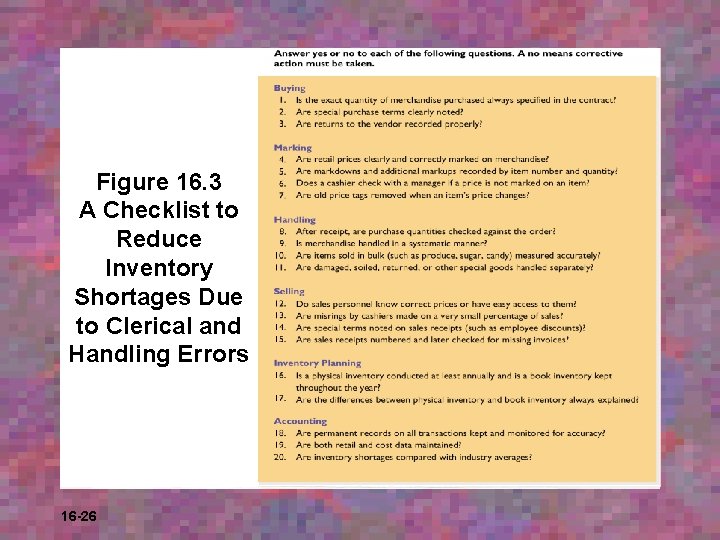 Figure 16. 3 A Checklist to Reduce Inventory Shortages Due to Clerical and Handling