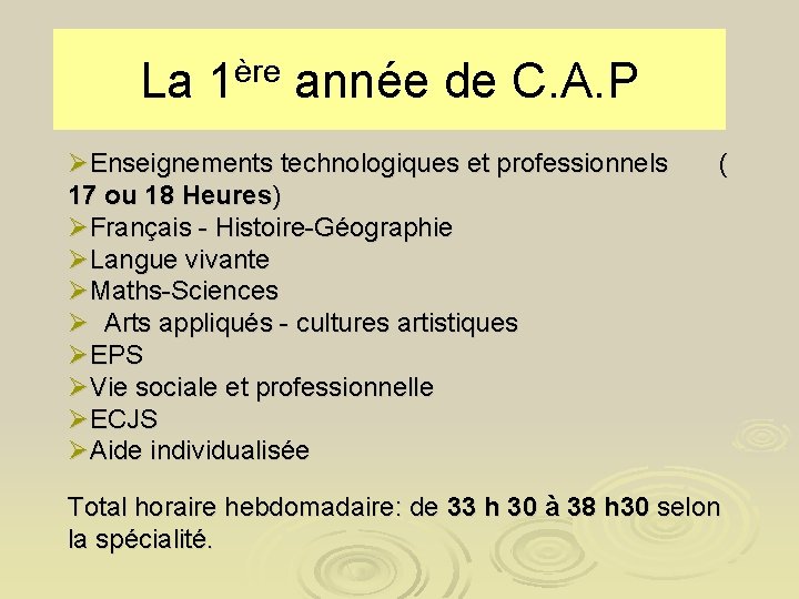 La 1ère année de C. A. P ØEnseignements technologiques et professionnels 17 ou 18