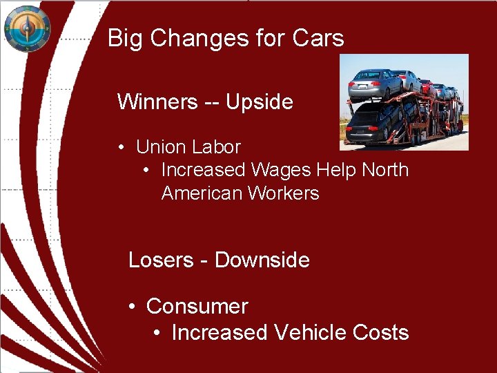 Big Changes for Cars Winners -- Upside • Union Labor • Increased Wages Help Big Changes for Cars Winners -- Upside • Union Labor • Increased Wages Help