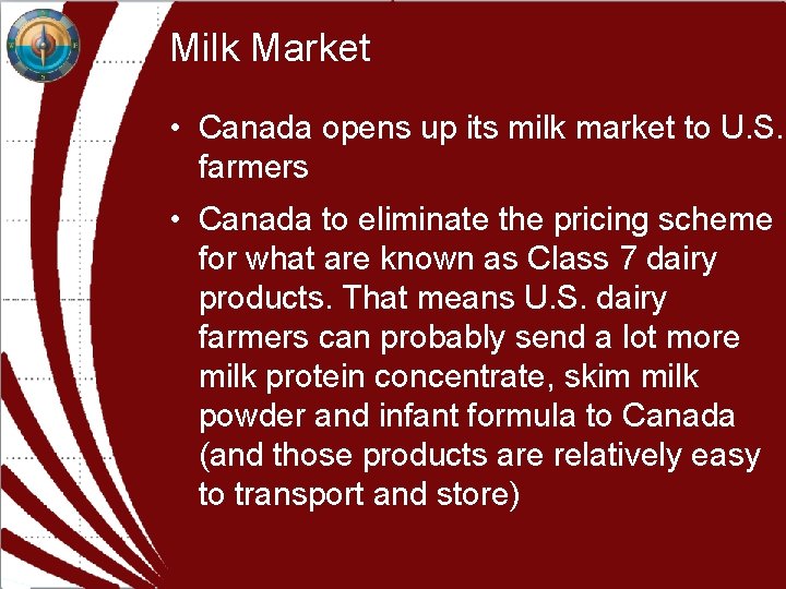 Milk Market • Canada opens up its milk market to U. S. farmers • Milk Market • Canada opens up its milk market to U. S. farmers •