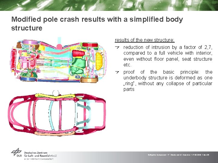 Modified pole crash results with a simplified body structure results of the new structure: